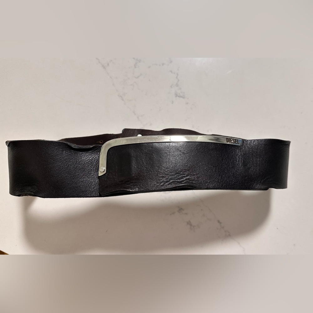 Diesel Black Leather Belt with Silver Accent